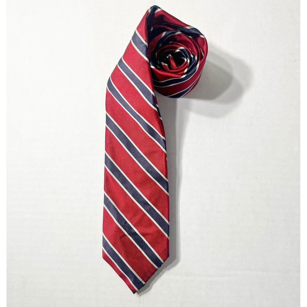 Vintage Robert Talbott Silk Necktie Repp Stripe Mens Red Navy Blu Hand Sewn